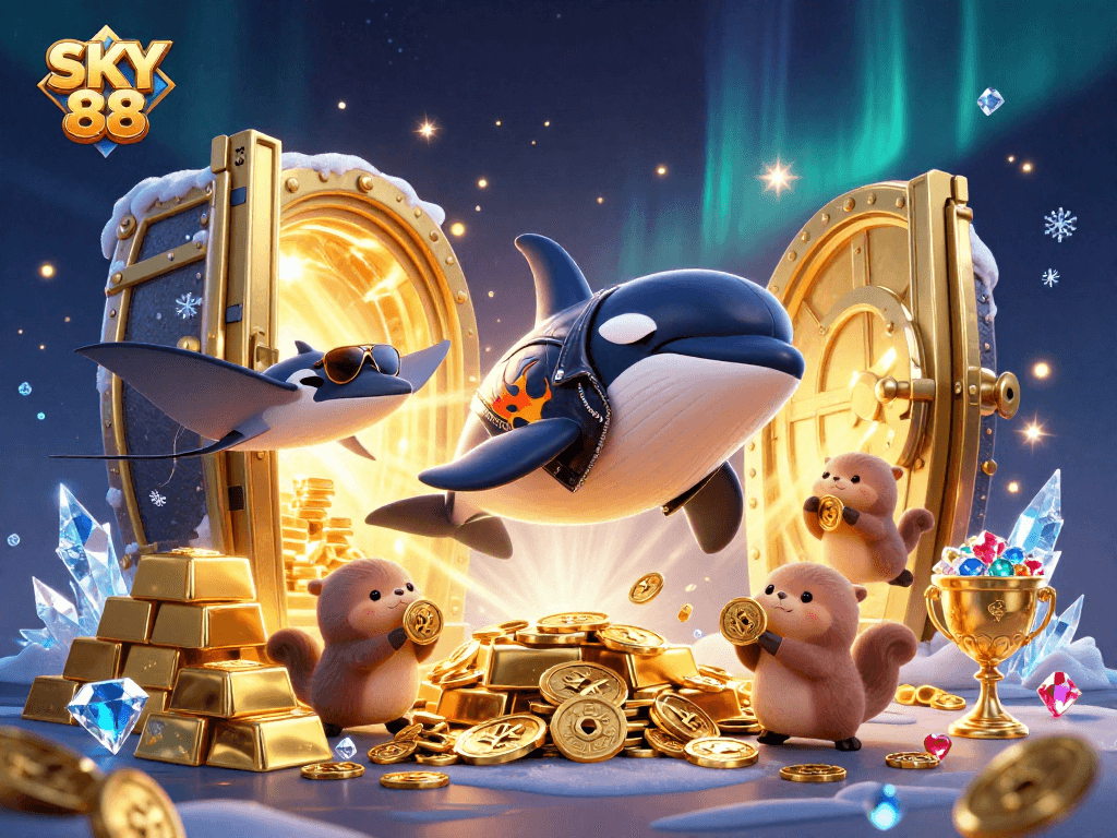 Engage with exciting games at SKY 88 through playful characters and sparkling treasures.