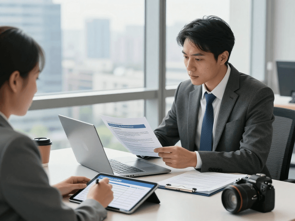 Startseite data privacy consultation scene with expert advising client on compliance.