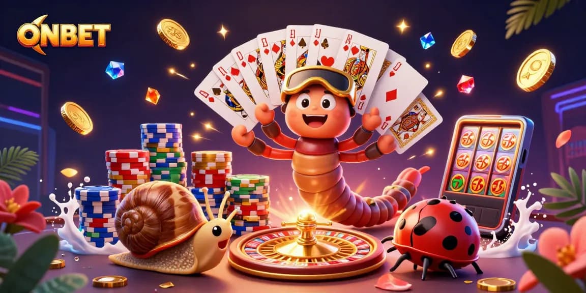 Engage with ONBET's captivating casino experience featuring colorful characters and vibrant gaming elements.
