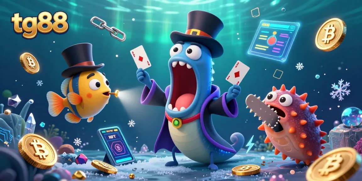 Experience thrilling gambling with tg88 at the vibrant underwater casino featuring bioluminescent characters.