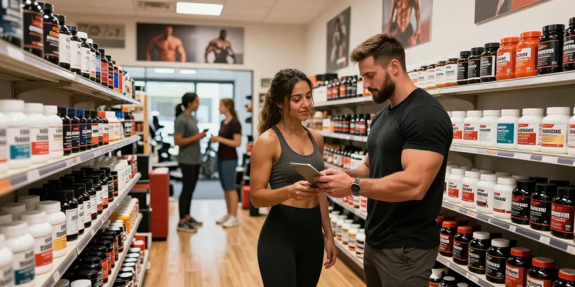 Anabolika Shop featuring knowledgeable staff assisting customers with anabolic steroids and bodybuilding products in a vibrant retail space.