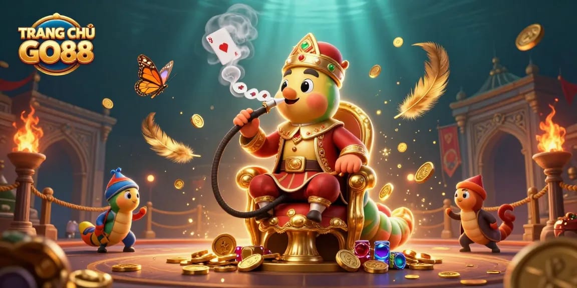 Engage with TRANG CHỦ GO88 in a vibrant 3D illustration celebrating the exciting world of online gaming.