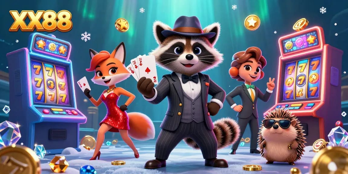Experience the thrill of XX88 with charismatic animals engaging in vibrant slot gameplay.