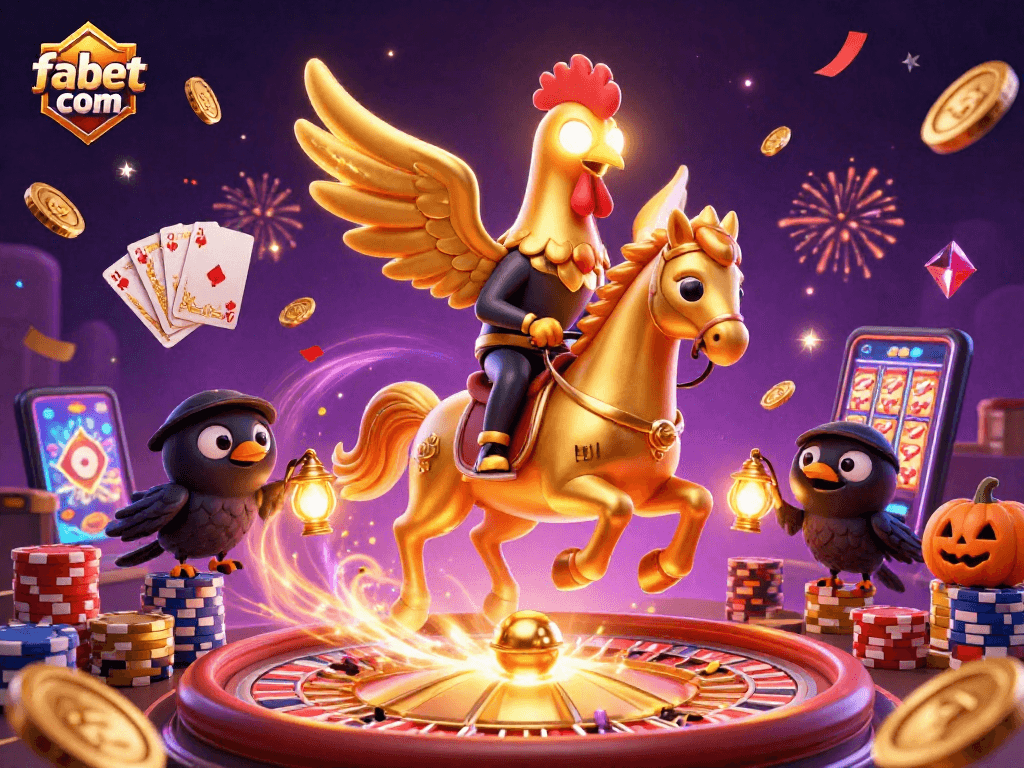 Experience thrilling gaming with fabet com as golden rooster leads in a vibrant casino scene.