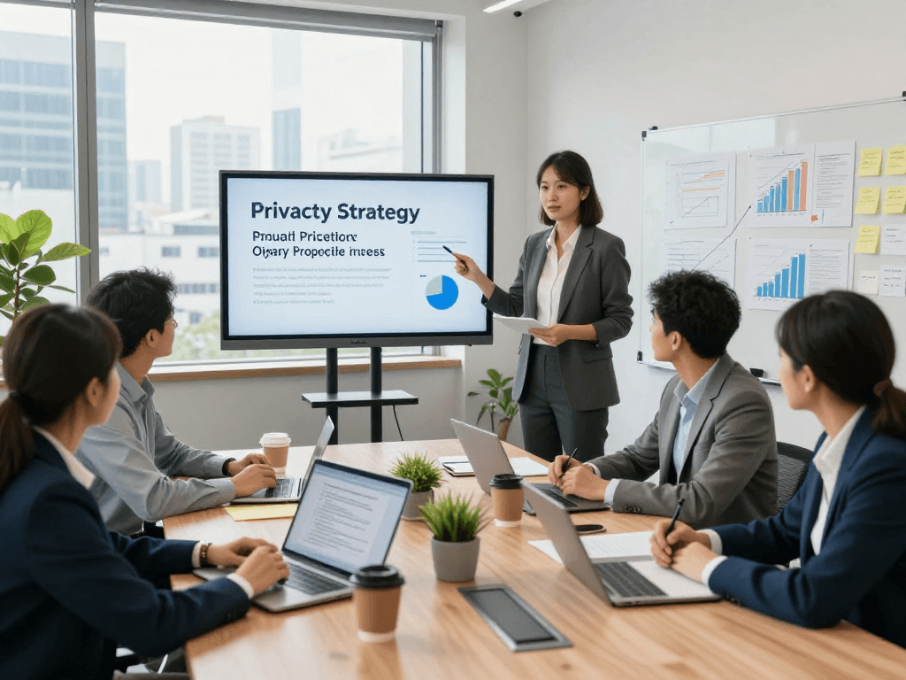 Startseite von MUNAS Consulting zeigt ein engagiertes Team, das datenschutzrechtliche Strategien in einem modernen Büro diskutiert.