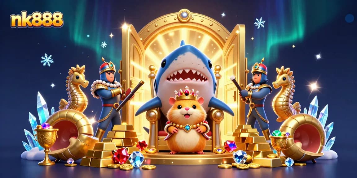 Experience the excitement of nk888 with a golden hamster king ruling a treasure-filled casino.