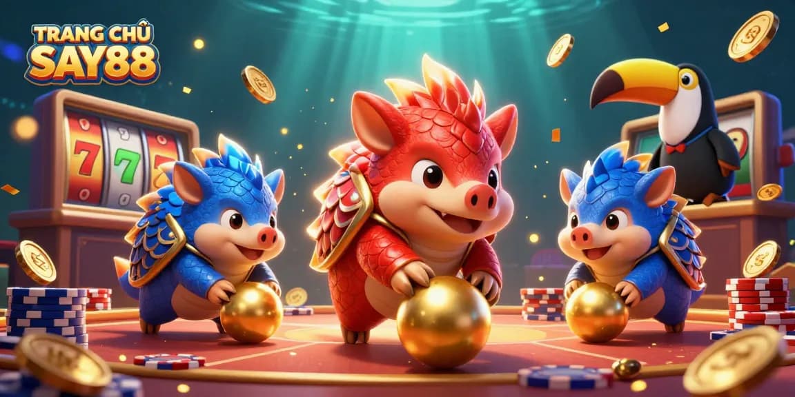 Experience exciting gameplay at TRANG CHỦ SAY88 with vibrant slot reels and dynamic casino elements.