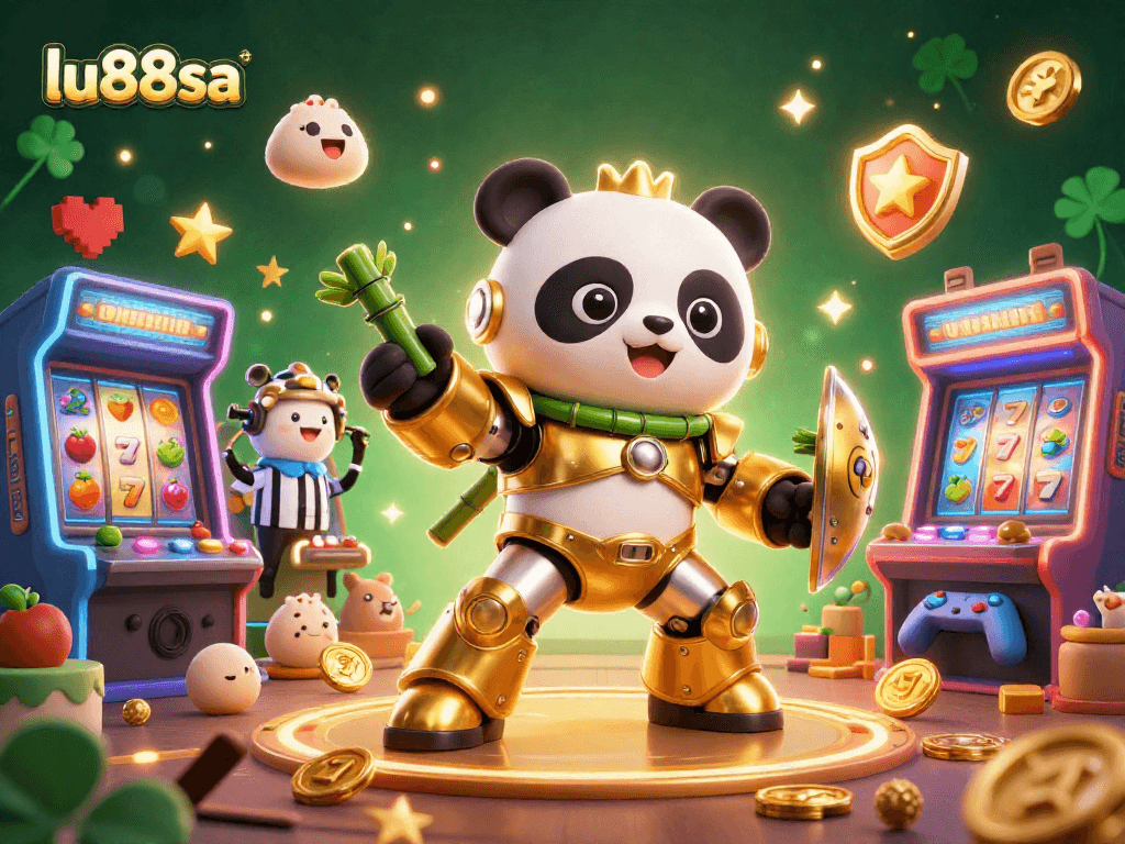 Experience thrilling gaming action with lu88sa in this dynamic casino scene featuring vibrant slot elements.