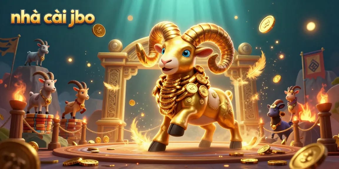 Engage with nhà cái jbo in an exhilarating 3D casino scene featuring a golden ram and dynamic betting atmosphere.