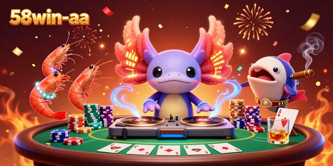 Experience the vibrant energy of 58win-aa with neon characters and poker elements.