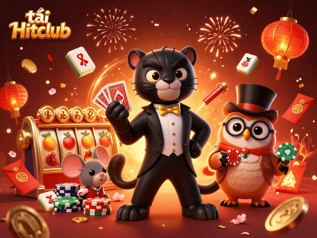 Tải Hitclub and win at slots with stylish characters enjoying a festive casino scene.