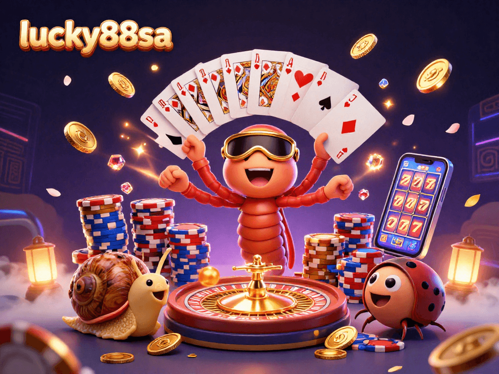 Experience thrilling gaming action with lucky88sa's vibrant casino illustration full of excitement and dynamic elements.