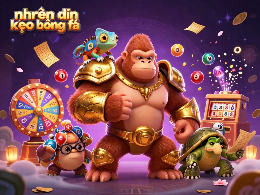 Engage in nhận định kèo bóng đá with a dynamic scene of a powerful gorilla, chameleon, and tortoise in a vibrant casino.