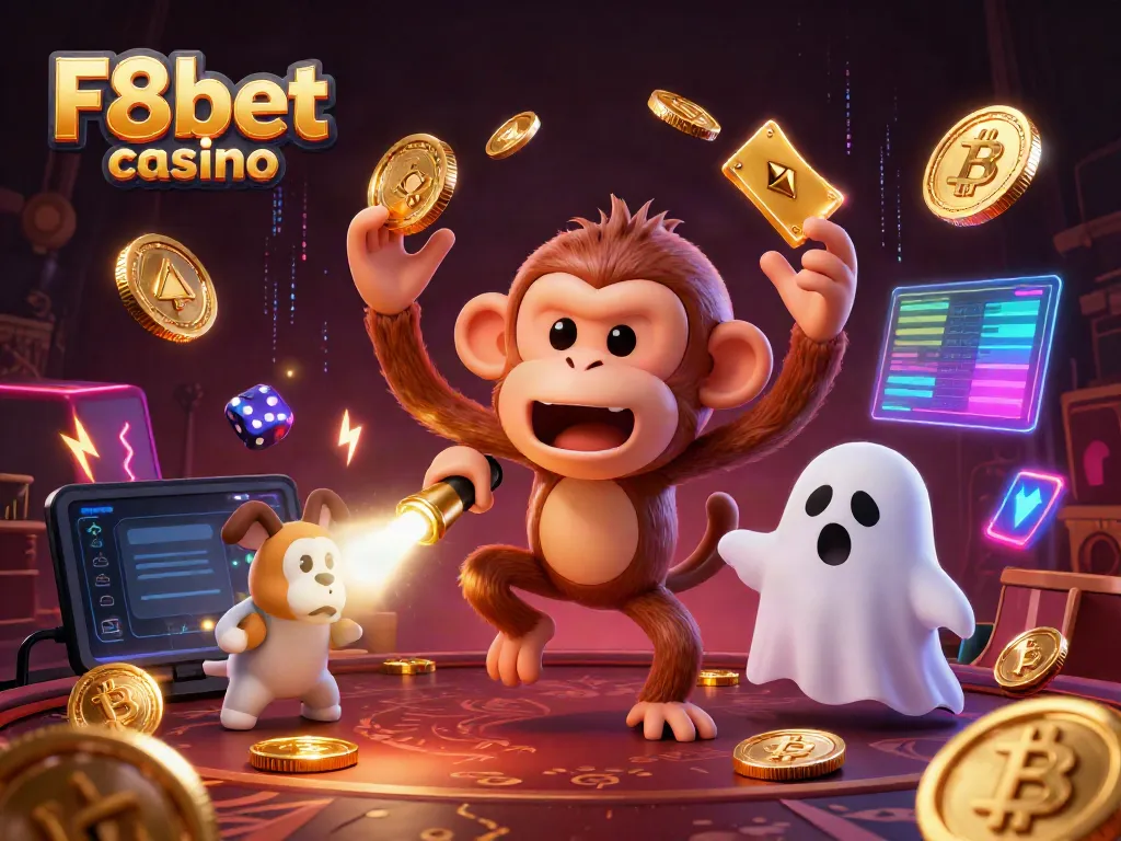 Experience the thrill of F8bet casino with a playful ghostly scene and vibrant gaming elements.