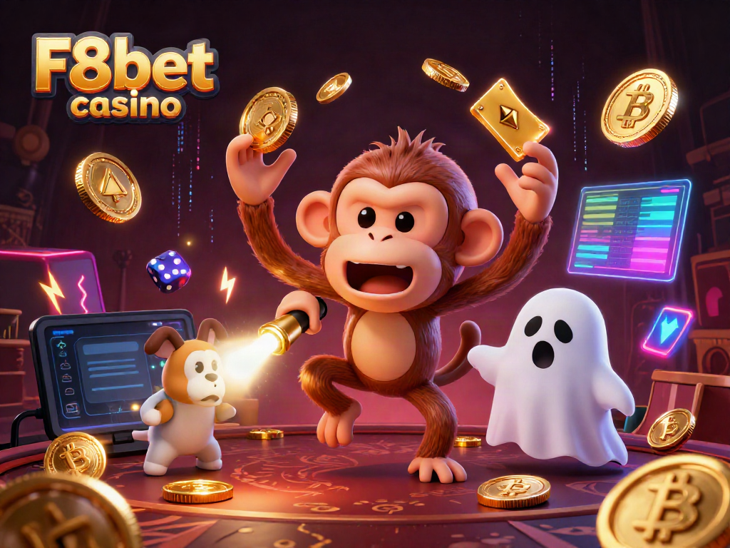 Experience the thrill of F8bet casino with a playful ghostly scene and vibrant gaming elements.