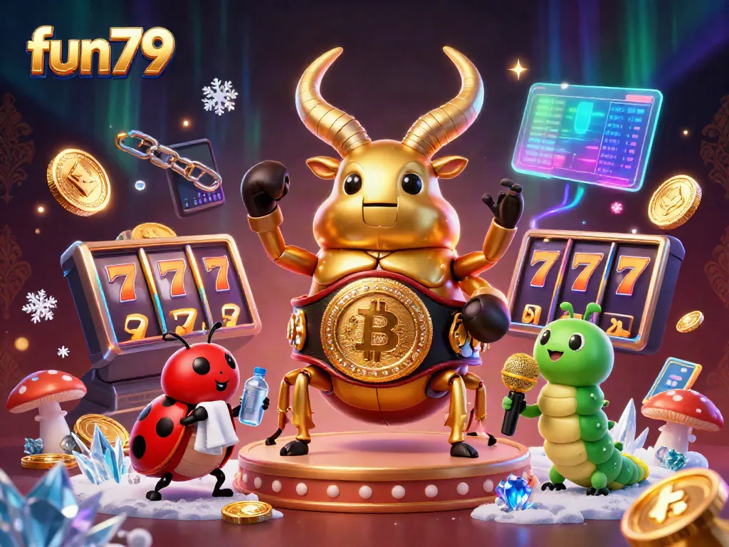 Experience excitement at fun79 with a vibrant casino scene featuring unique characters and glowing slot symbols.