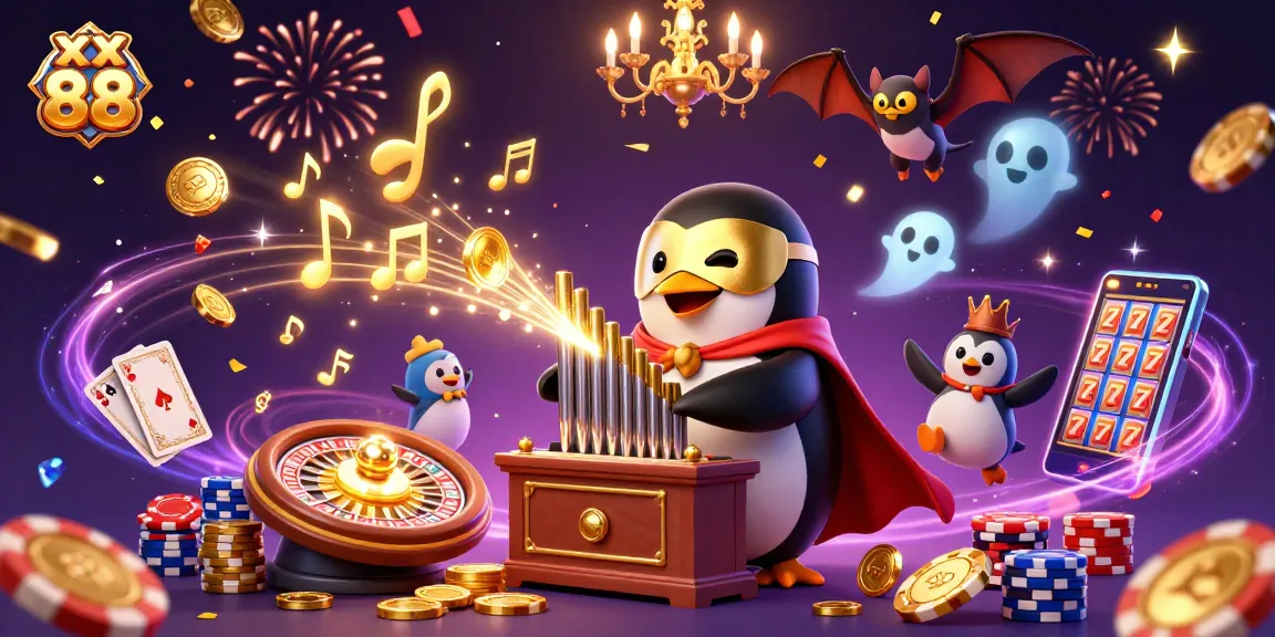 Experience the excitement of xx 88 as the phantom opera penguin plays music, raining coins down in a dynamic casino scene.