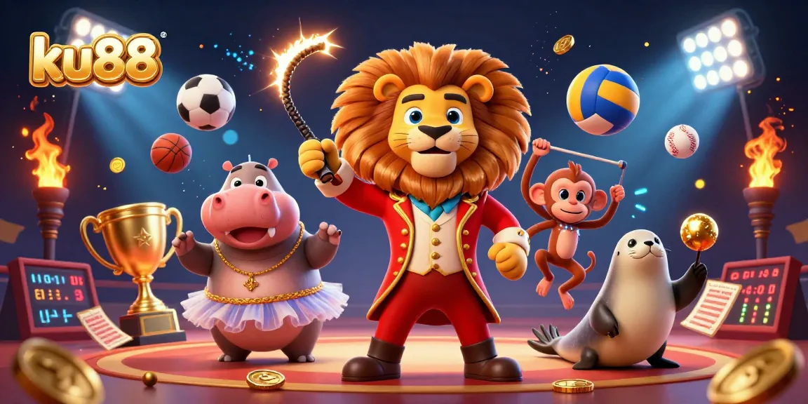 Experience thrilling sports betting with ku88, showcasing dynamic characters and vibrant casino elements in action.