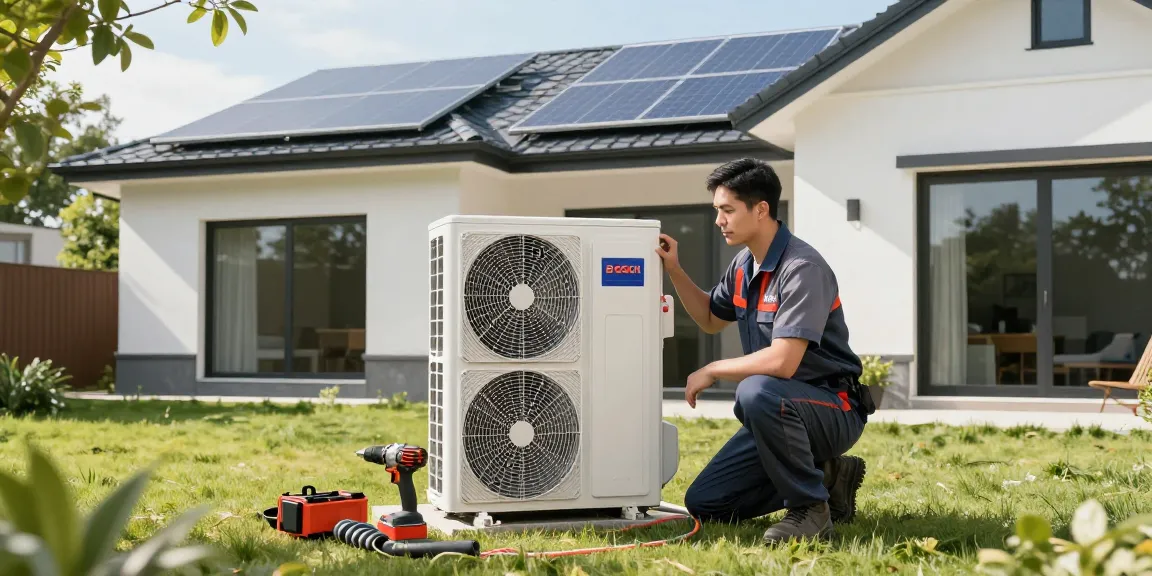 Efficient wärmepumpe bosch installation in modern home setting, showcasing professional technician and tools.
