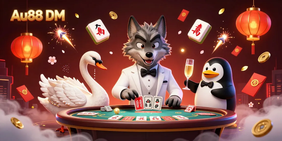 Experience the thrill of gambling at Au88 DM with vibrant casino characters and festive elements.