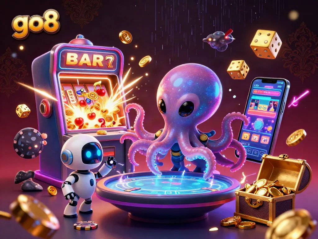Catch winning thrills with go8 at an exciting 3D casino scene featuring an alien poker table.