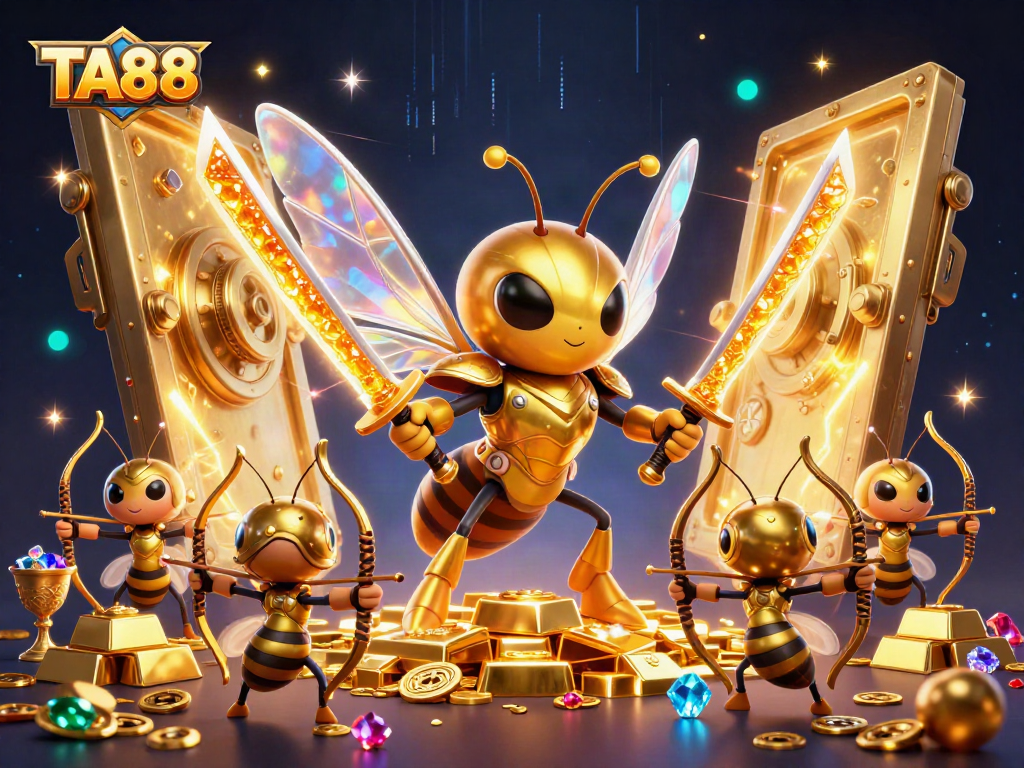 TA88 showcases a dynamic gambling scene with vibrant characters and dazzling treasures in a casino setting.