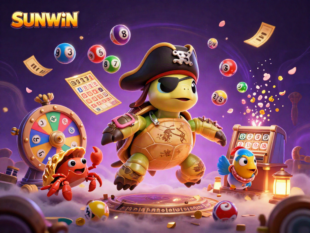 Experience the excitement of SUNWIN with vibrant game elements and a captivating pirate-themed illustration.