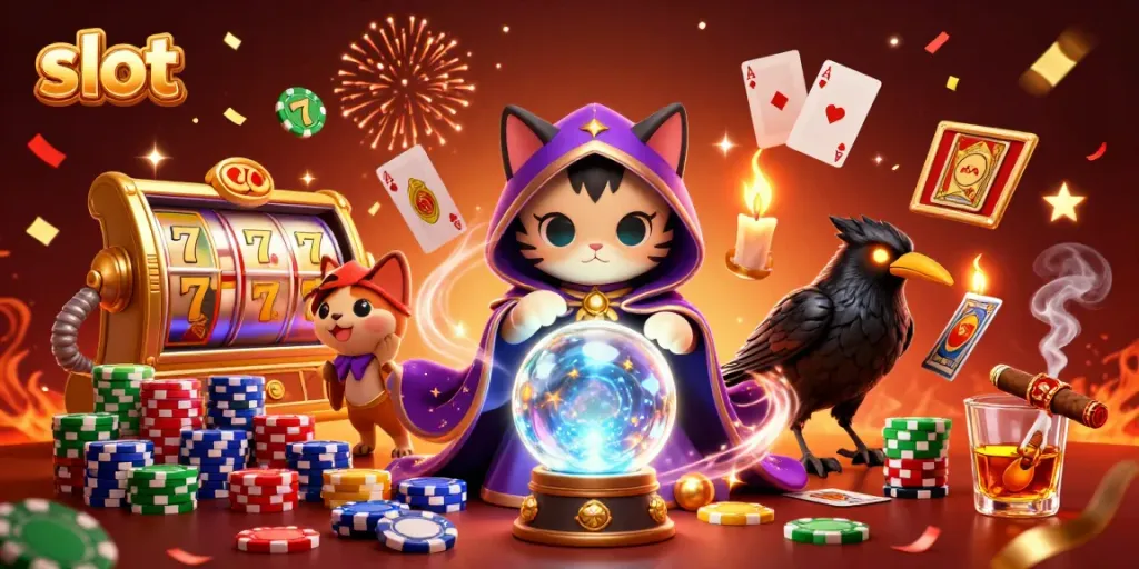 Engage with exciting slots featuring spinning reels and dynamic characters in an immersive casino scene.