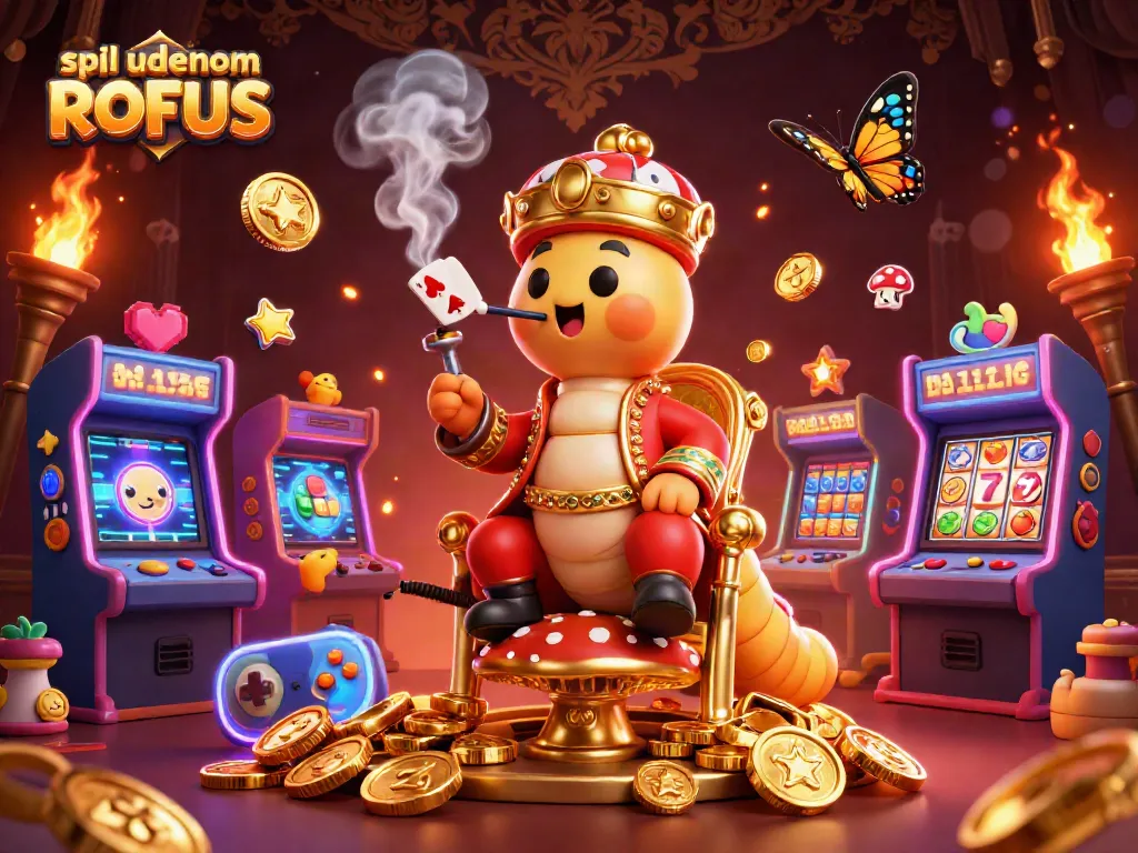 Engage in spil uden om ROFUS with a vibrant 3D casino illustration showcasing gaming excitement.