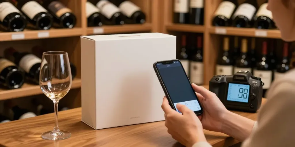 Weinsammlung verwalten mit der Gustofolio-App in einem eleganten Weinkeller.