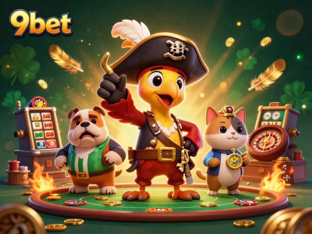 Engage in thrilling gameplay at 9bet with a vibrant casino illustration showcasing various gambling elements.