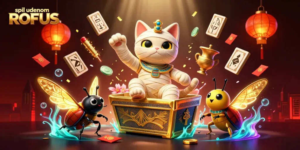 Engage in thrilling gameplay at spil uden om ROFUS with a vibrant casino illustration depicting iconic elements.