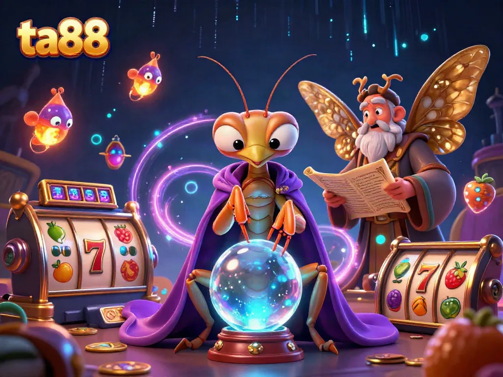 Experience exciting gaming at ta88 with a dynamic scene featuring engaging characters and slot machines.