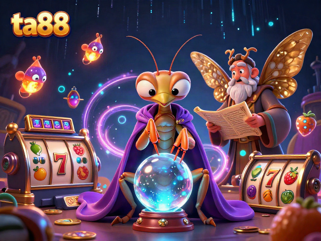 Experience exciting gaming at ta88 with a dynamic scene featuring engaging characters and slot machines.