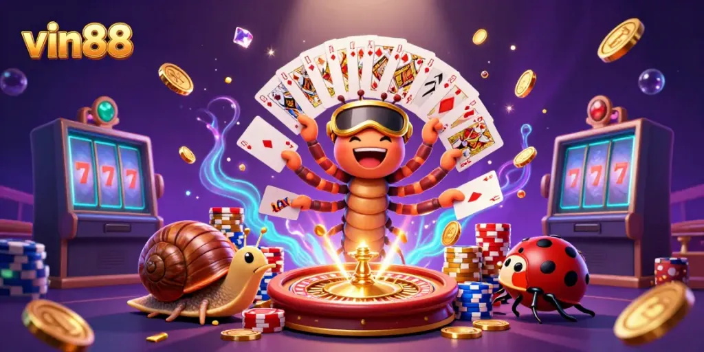 Experience vin88's thrilling casino scene with vibrant characters and dynamic game elements.