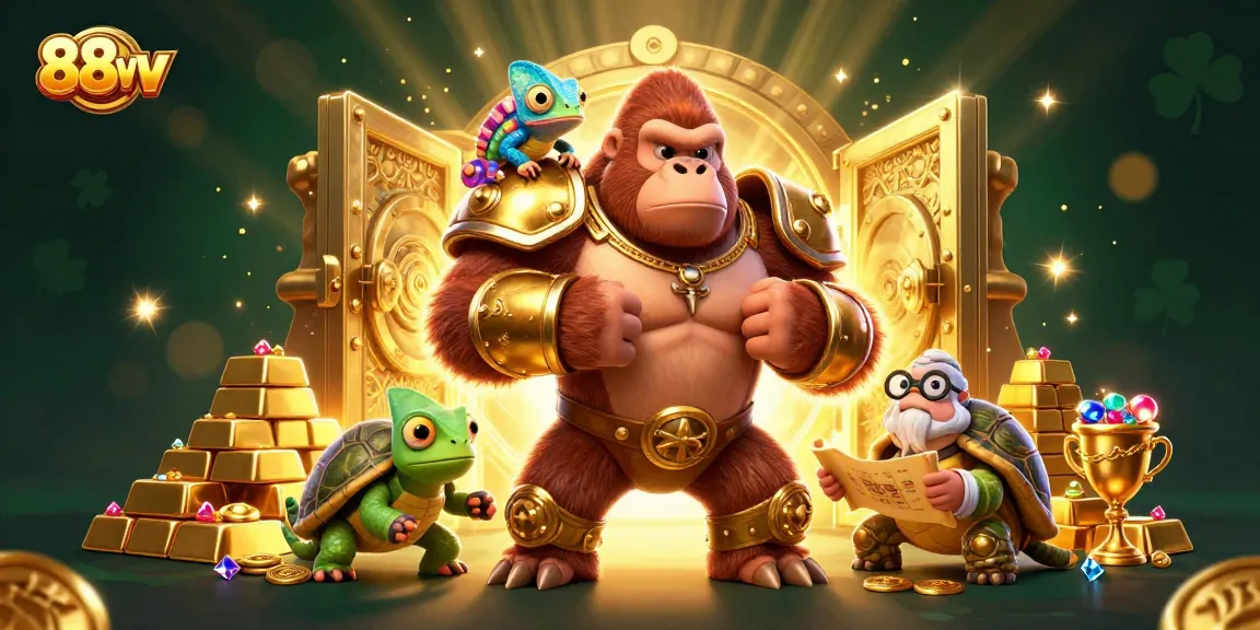Experience thrilling wins at 88vv with a captivating, vibrant 3D casino scene filled with jewels and treasure.