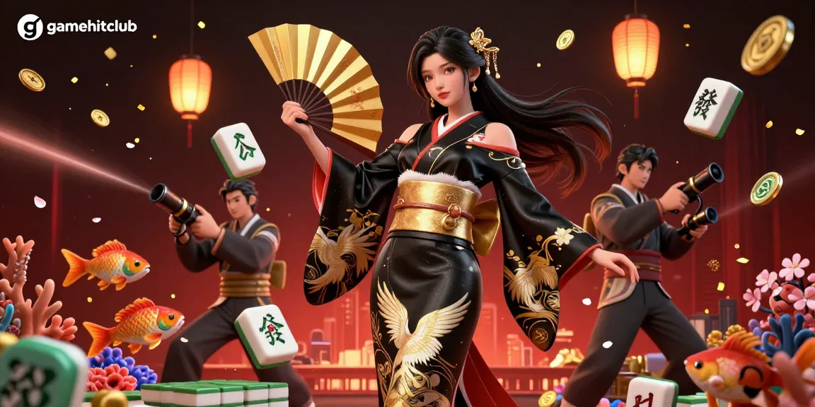 Experience thrilling gameplay at gamehitclub with vibrant visuals from a fish shooting scene featuring mahjong tiles and underwater elements.