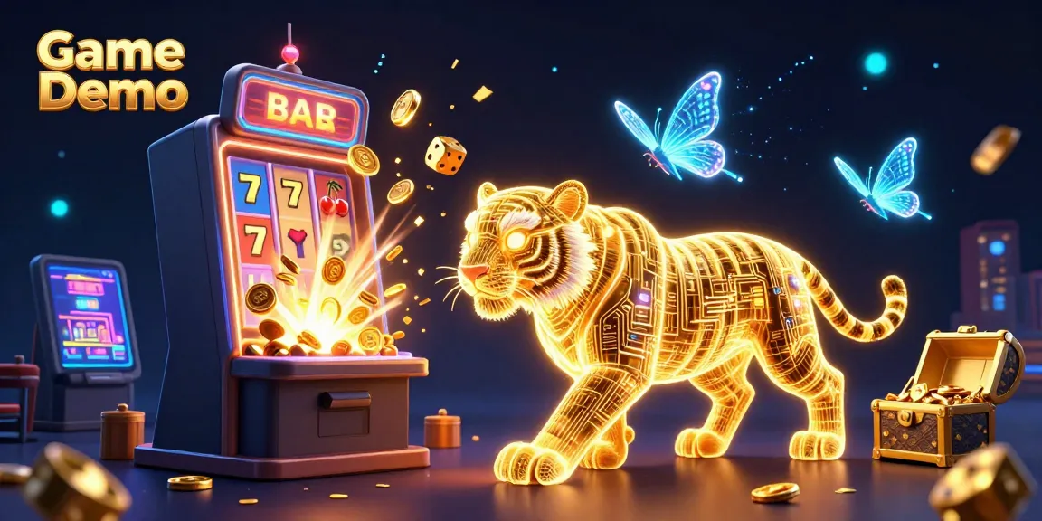 Experience immersive gameplay with Game Demo, showcasing a vibrant casino scene featuring a neon tiger and slot machine.