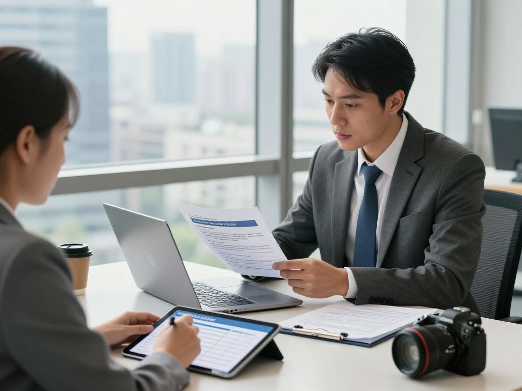 Startseite data privacy consultation scene with expert advising client on compliance.