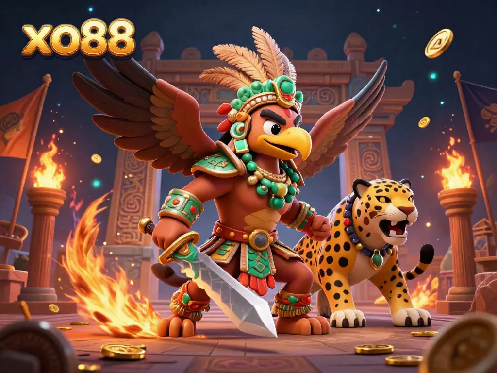Experience thrilling battles with xo88's vibrant casino warriors in this dynamic 3D illustration.