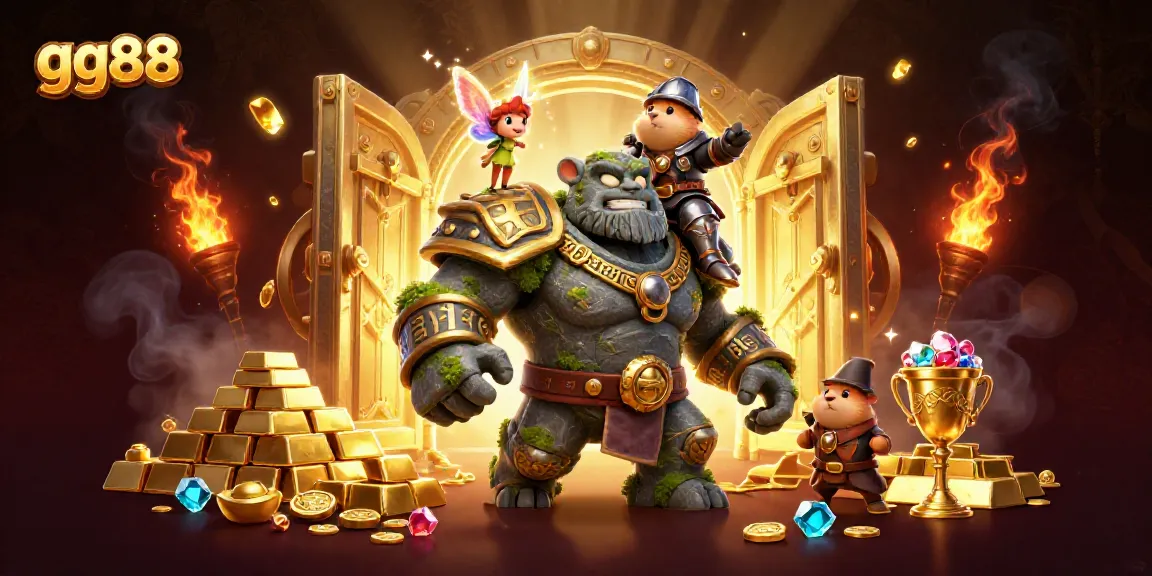 Engage in exciting gaming at gg88 with a lively scene featuring magical characters and treasures