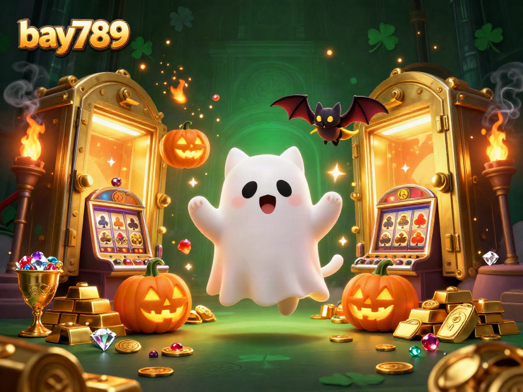 Experience bay789 with a lively ghost cat and vampire bat in a haunted casino filled with treasures.