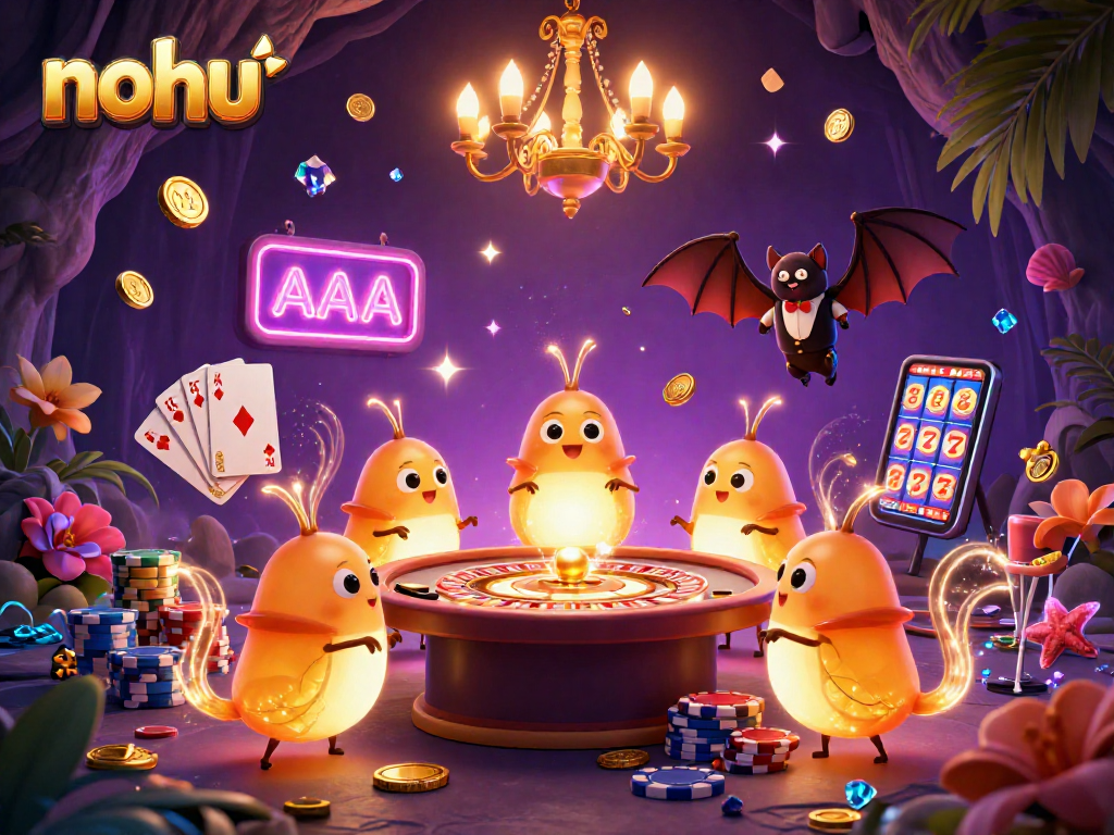 Experience the captivating world of nohu with glowing characters lighting up a vibrant casino scene filled with action and rewards.
