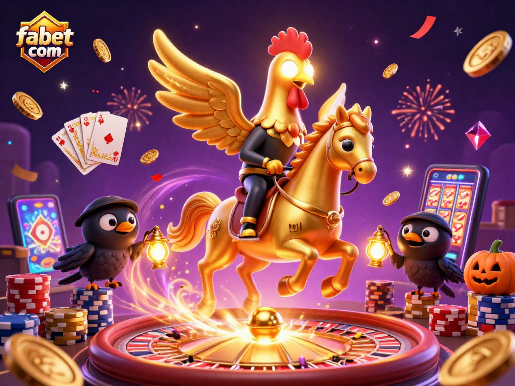 Experience thrilling gaming with fabet com as golden rooster leads in a vibrant casino scene.