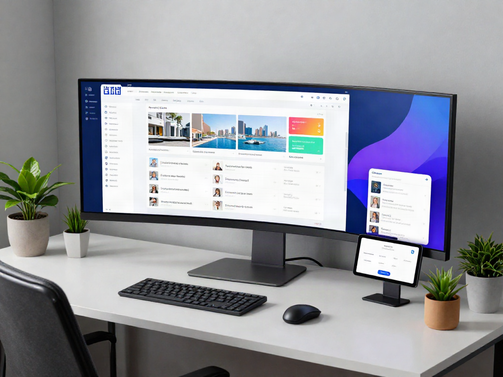 Immobilienmakler Darmstadt in einem modernen Entwicklerbüro mit Software-Tools zur Immobilienbewertung.