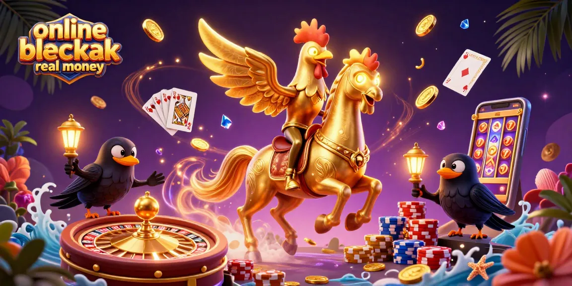 Experience thrilling online blackjack real money action with a golden rooster amid magical casino chaos.