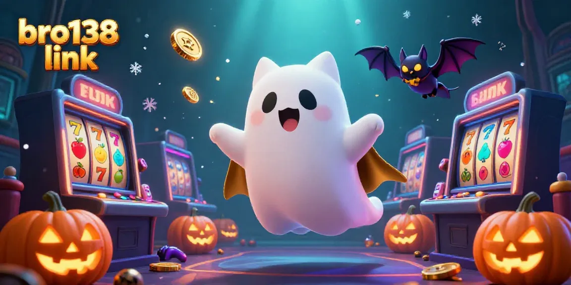 Experience the excitement of the haunted casino adventure with the bro138 link, featuring a ghost cat and vibrant slot reels.