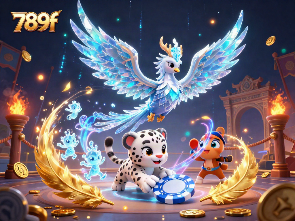 Engage with vibrant gaming elements in a dynamic 789f casino scene featuring mythical characters.