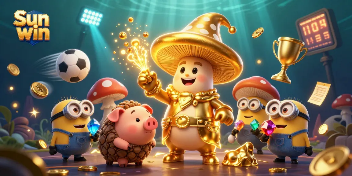 Experience the thrill of Sun win with captivating gameplay and golden magic in this vibrant 3D illustration.