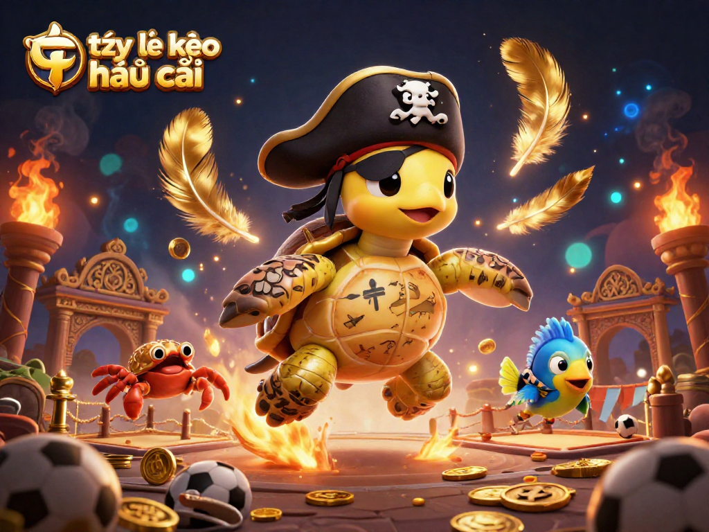 Engage with tỷ lệ kèo nhà cái as a colorful cartoon scene featuring a pirate turtle, hermit crab, and parrotfish amid sports betting elements.